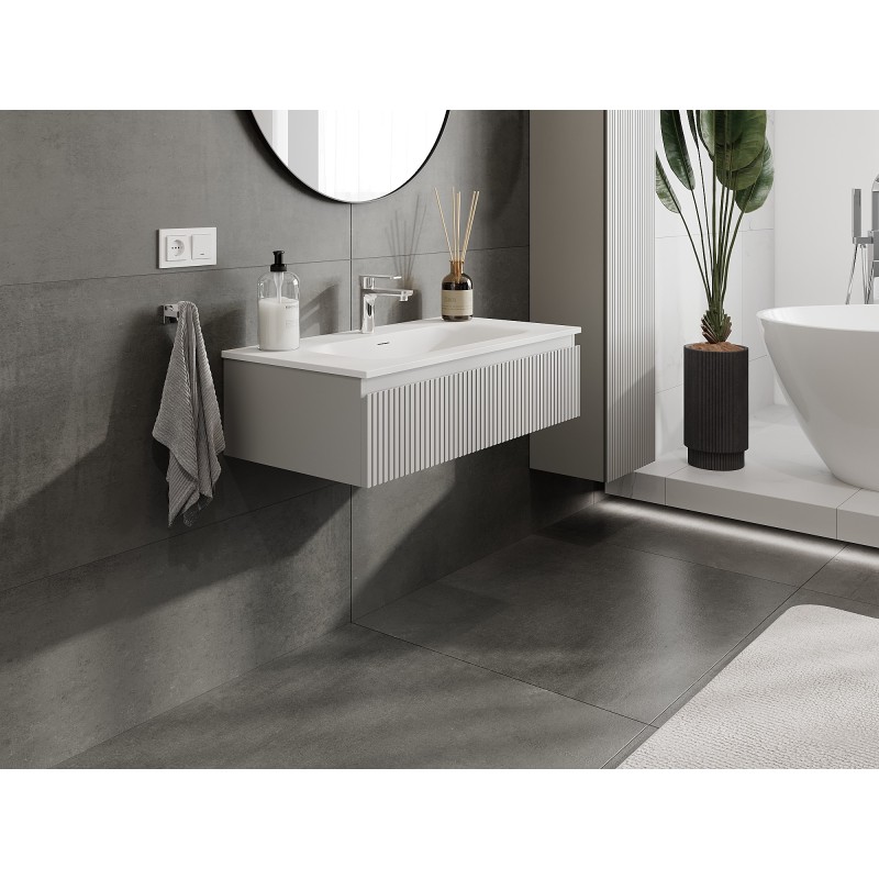 Mexen Rivel kopalniška omarica 90 cm z umivalnikom Vela, 1 predal, profiliran, siva mat/bela mat - 91A20-09023-1-BF62-W23M01