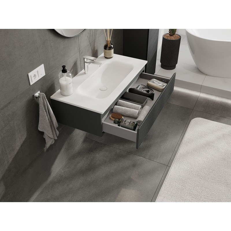 Mexen Rivel armario de baño 90 cm con lavabo Vela, 1 cajón, ranurado, grafito mate/blanco mate - 91A20-09023-1-BF66-W23M01