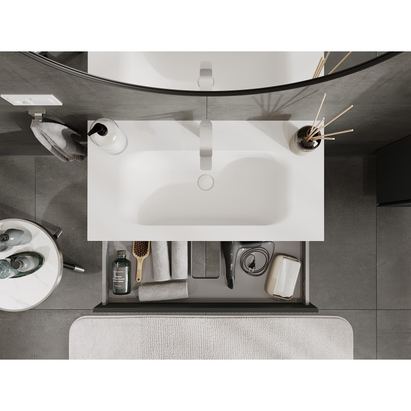 Mexen Rivel meuble de salle de bains 90 cm avec lavabo Vela, 1 tiroir, rainuré, graphite mat/blanc mat