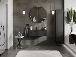 Mexen Rivel mueble de baño de 90 cm con lavabo Vela, 1 cajón, ranurado, negro mate - 91A20-09023-1-BF71-W23M71