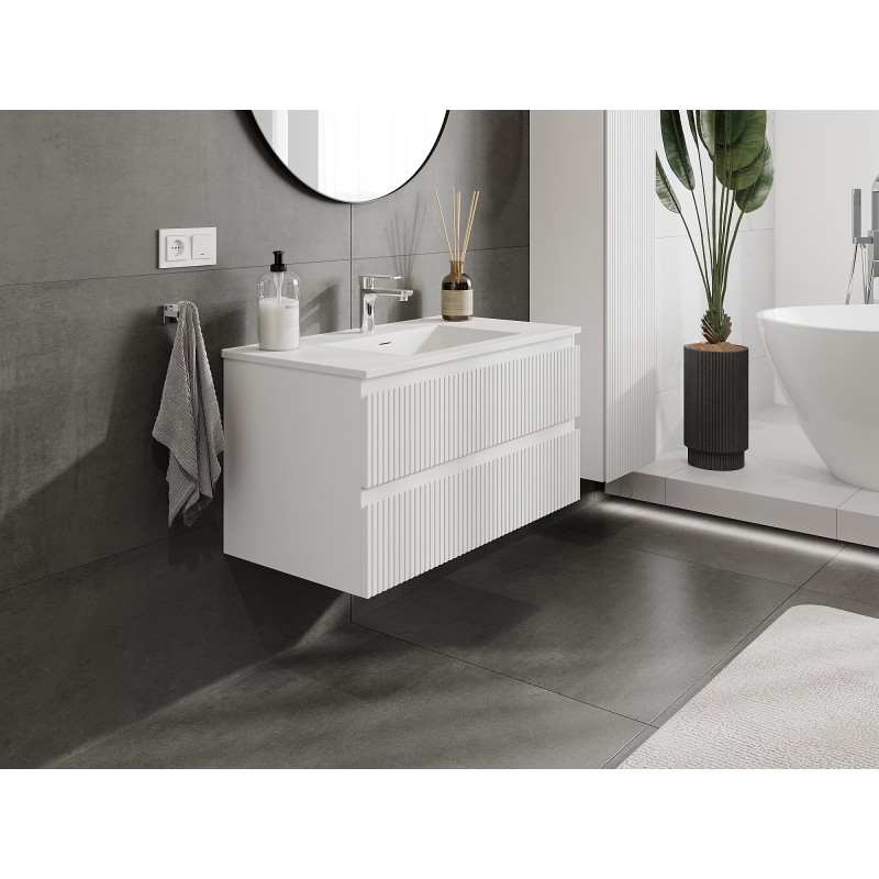 Mexen Rivel vannitoakapp 90 cm, Otis valamu, 2 sahtlit, sooneline, valge matt - 91A20-09047-2-BFF01-W18M01