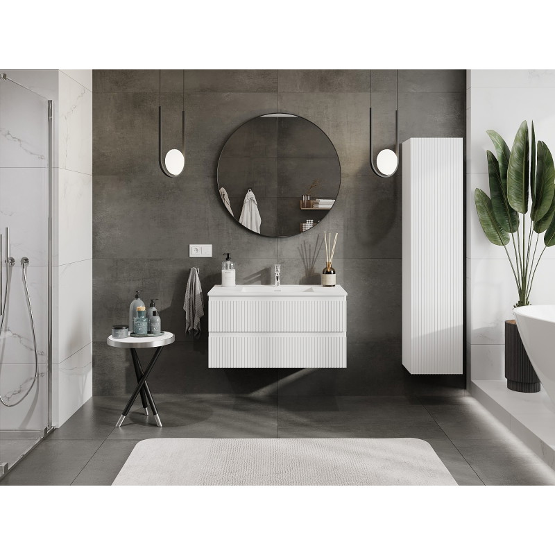 Mexen Rivel vannitoakapp 90 cm, Otis valamu, 2 sahtlit, sooneline, valge matt - 91A20-09047-2-BFF01-W18M01