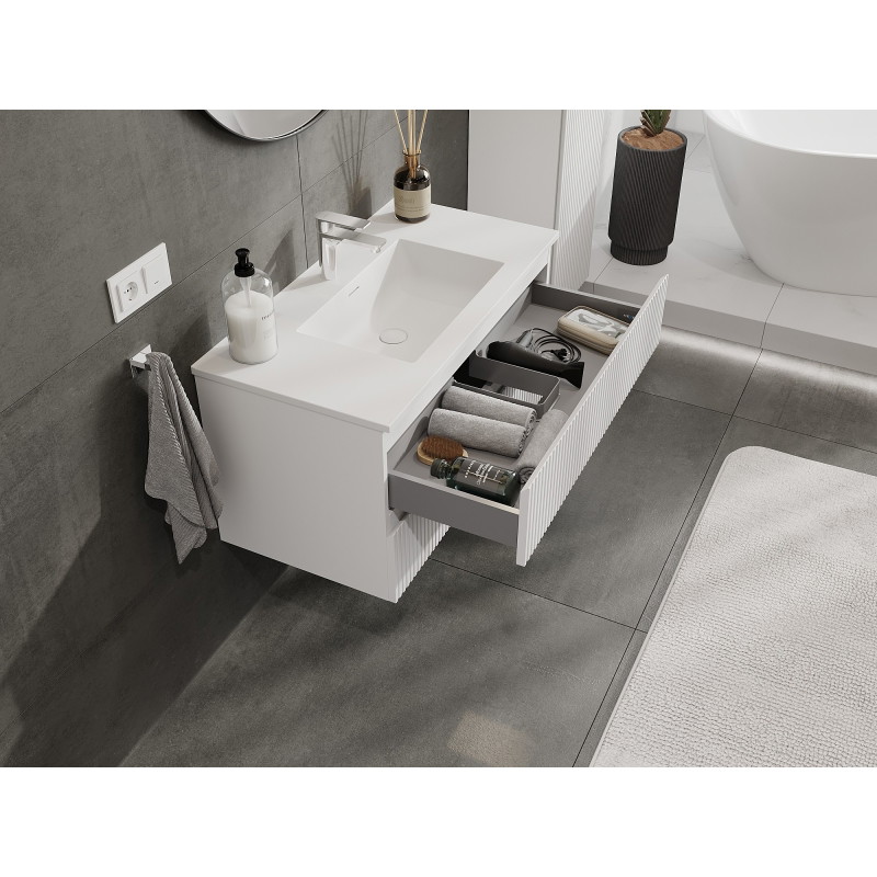 Mexen Rivel vannitoakapp 90 cm, Otis valamu, 2 sahtlit, sooneline, valge matt - 91A20-09047-2-BFF01-W18M01