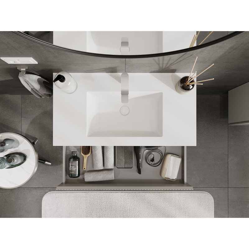 Mexen Rivel armoire de salle de bains 90 cm avec lavabo Otis, 2 tiroirs, rainurée, gris mat/blanc mat
