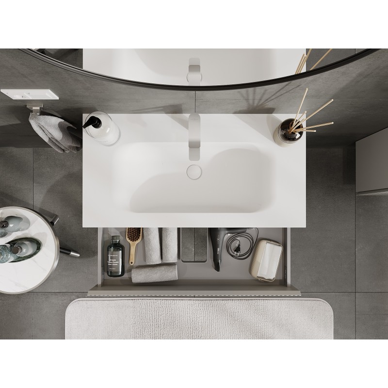 Mexen Rivel armario de baño de 90 cm con lavabo Vela, 2 cajones, estriado, gris mate/blanco mate - 91A20-09047-2-BFF62-W23M01