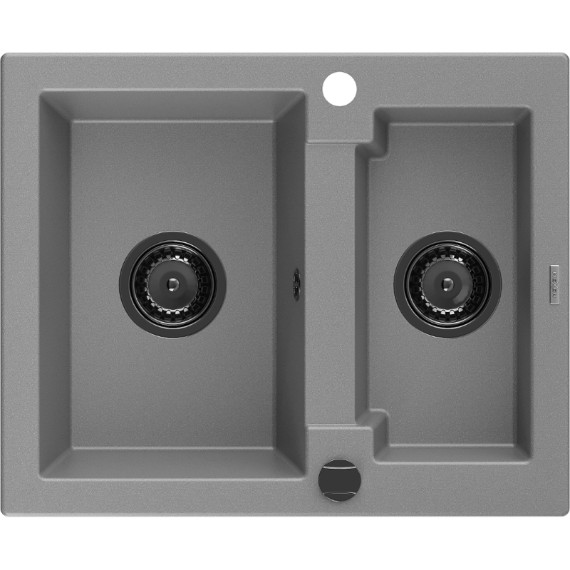 Mexen Carlos lavello in granito 1,5 vasche 582 x 475 mm, grigio, sifone nero - 6518581500-71-B