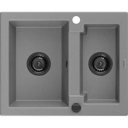 Mexen Carlos évier en granit 1,5 bac 582 x 475 mm, gris, siphon noir - 6518581500-71-B