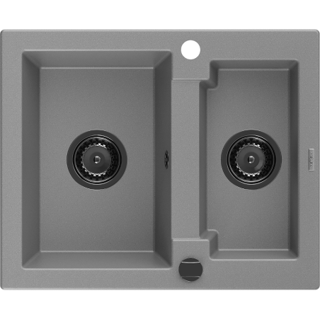 Mexen Carlos granitno pomivalno korito 1,5-prekatno 582 x 475 mm, sivo, sifon črni - 6518581500-71-B