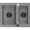 Mexen Carlos fregadero de granito de 1,5 cubetas 582 x 475 mm, gris, sifón negro - 6518581500-71-B
