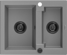 Mexen Carlos fregadero de granito 1,5 senos 582 x 475 mm, gris, sifón negro - 6518581500-71-B