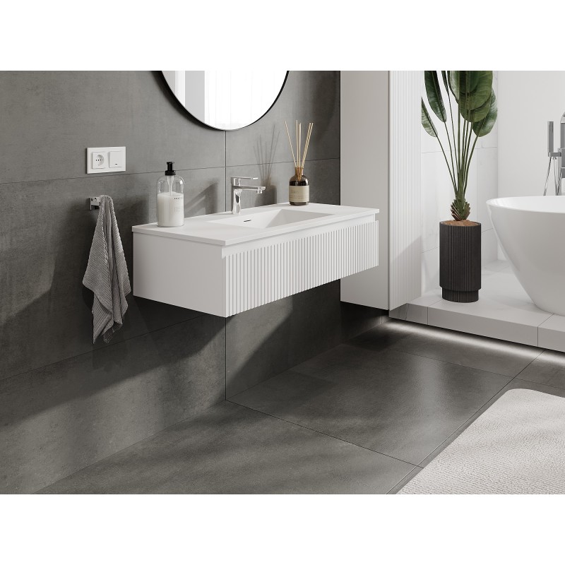 Mexen Rivel mueble de baño 100 cm con lavabo Otis, 1 cajón, acanalado, blanco mate - 91A20-10023-1-BF01-W18M01