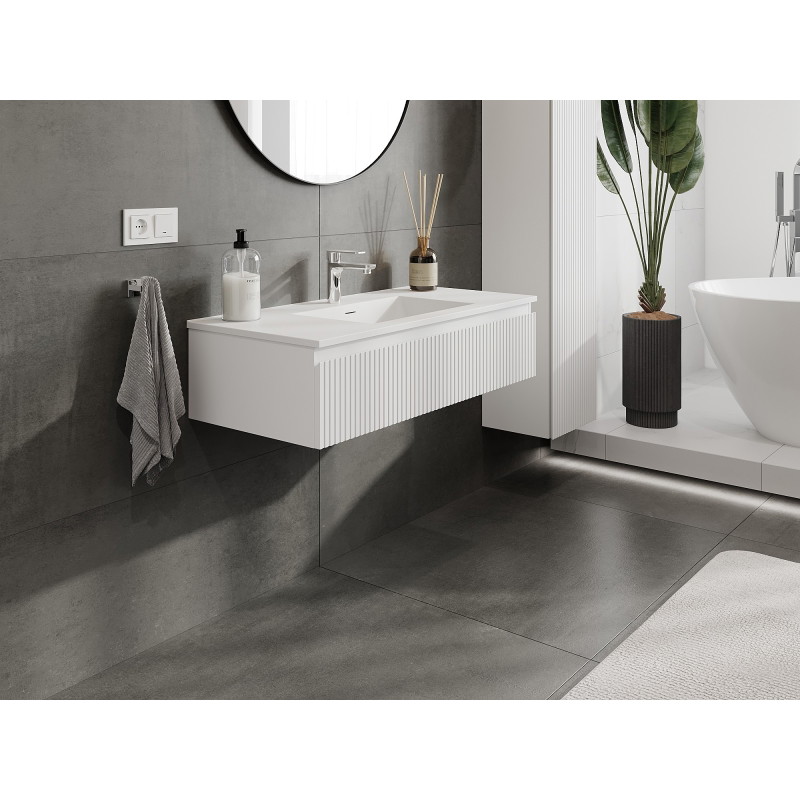 Mexen Rivel vannitoakapp 100 cm valamu Otis, 1 sahtel, sooneline, valge matt - 91A20-10023-1-BF01-W18M01
