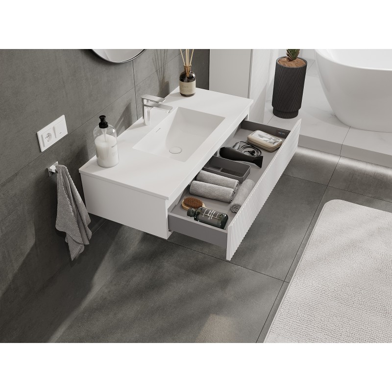 Mexen Rivel mueble de baño 100 cm con lavabo Otis, 1 cajón, acanalado, blanco mate - 91A20-10023-1-BF01-W18M01