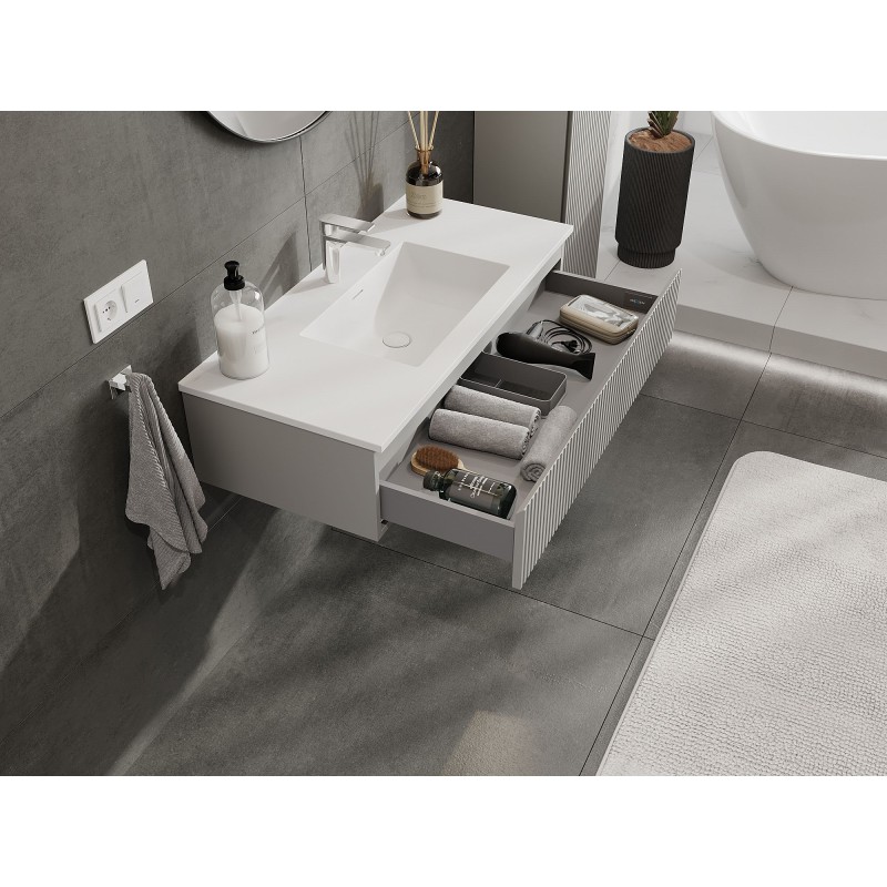 Mexen Rivel mueble de baño de 100 cm con lavabo Otis, 1 cajón, ranurado, gris mate/blanco mate - 91A20-10023-1-BF62-W18M01