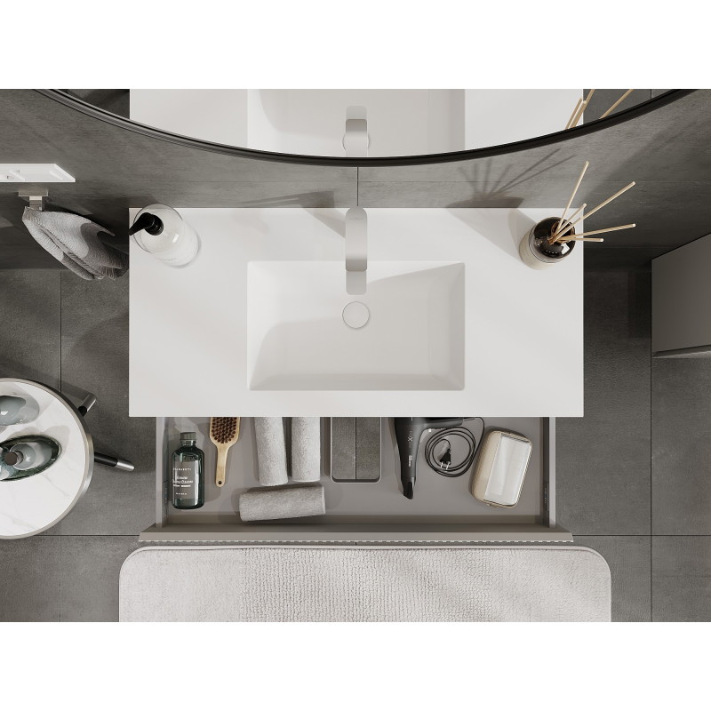 Mexen Rivel armario de baño de 100 cm con lavabo Otis, 1 cajón, acanalado, gris mate/blanco mate - 91A20-10023-1-BF62-W18M01