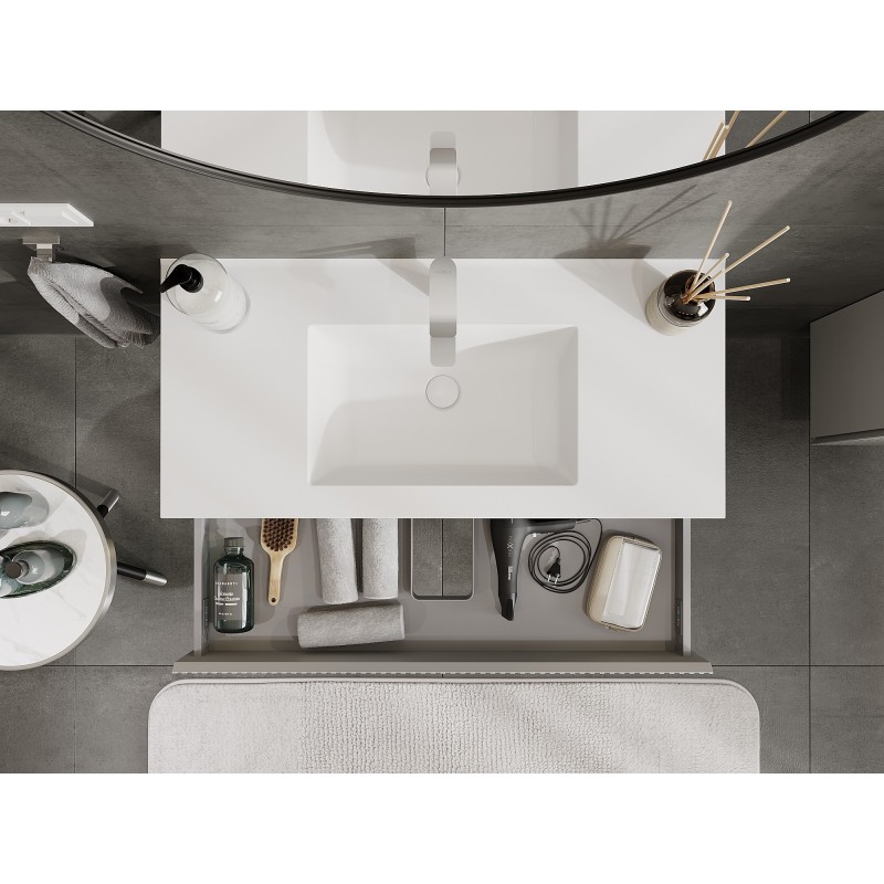 Mexen Rivel armoire de salle de bain 100 cm avec lavabo Otis, 1 tiroir, rainuré, gris mat/blanc mat - 91A20-10023-1-BF62-W18M01