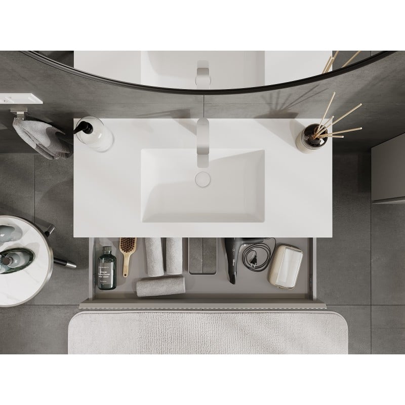 Mexen Rivel badkamerkast 100 cm met wastafel Otis, 1 lade, gegroefd, grijs mat/wit mat - 91A20-10023-1-BF62-W18M01