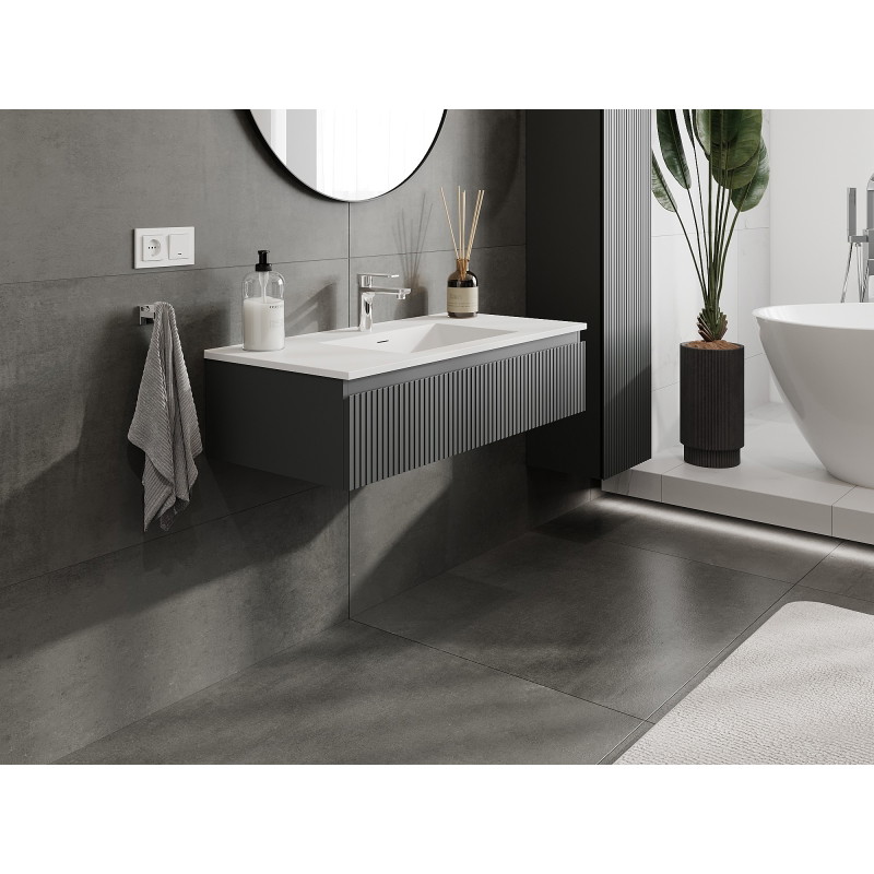 Mexen Rivel mobile da bagno 100 cm con lavandino Otis, 1 cassetto, scanalato, grafite opaco/bianco opaco