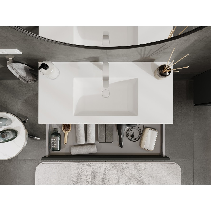 Mexen Rivel armario de baño 100 cm con lavabo Otis, 1 cajón, acanalado, grafito mate/blanco mate - 91A20-10023-1-BF66-W18M01