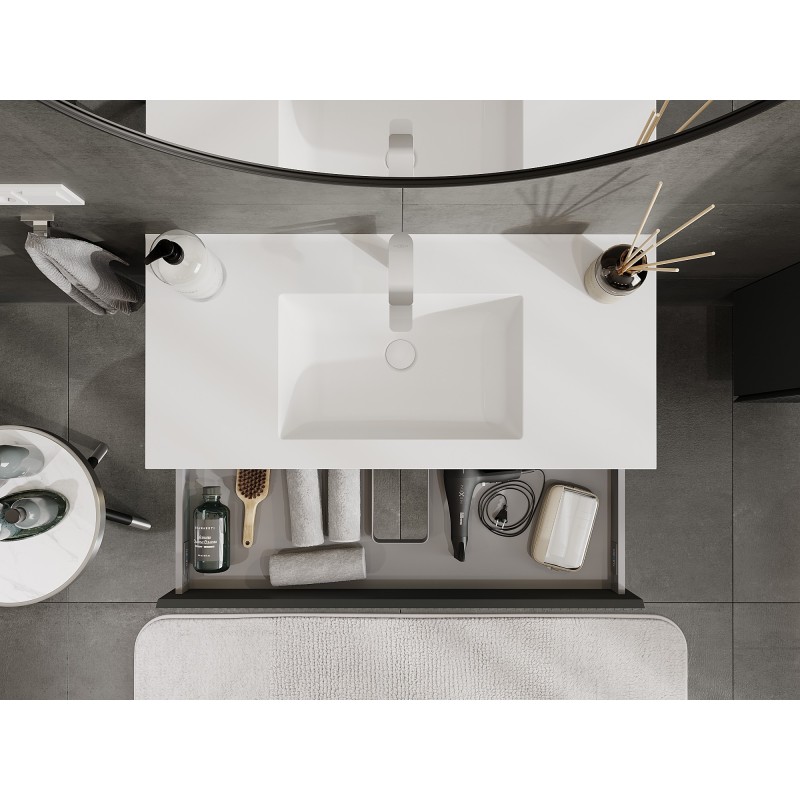Mexen Rivel meuble de salle de bains 100 cm avec lavabo Otis, 1 tiroir, rainuré, graphite mat/blanc mat