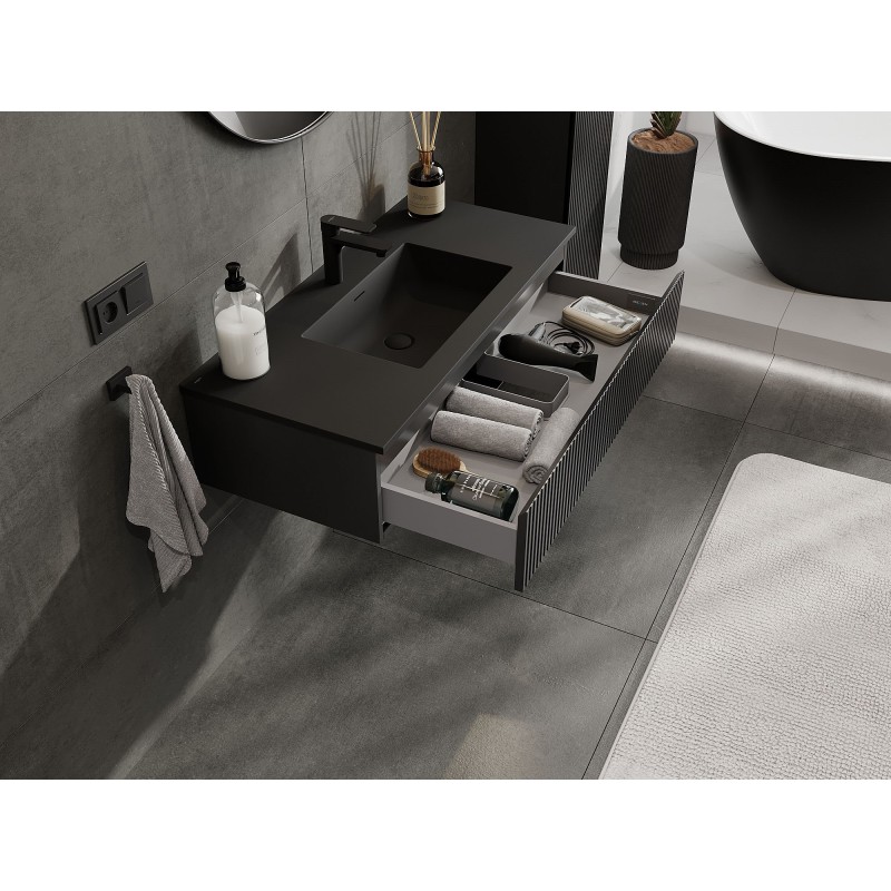Mexen Rivel mobile da bagno 100 cm con lavabo Otis, 1 cassetto, scanalato, nero opaco - 91A20-10023-1-BF71-W18M71