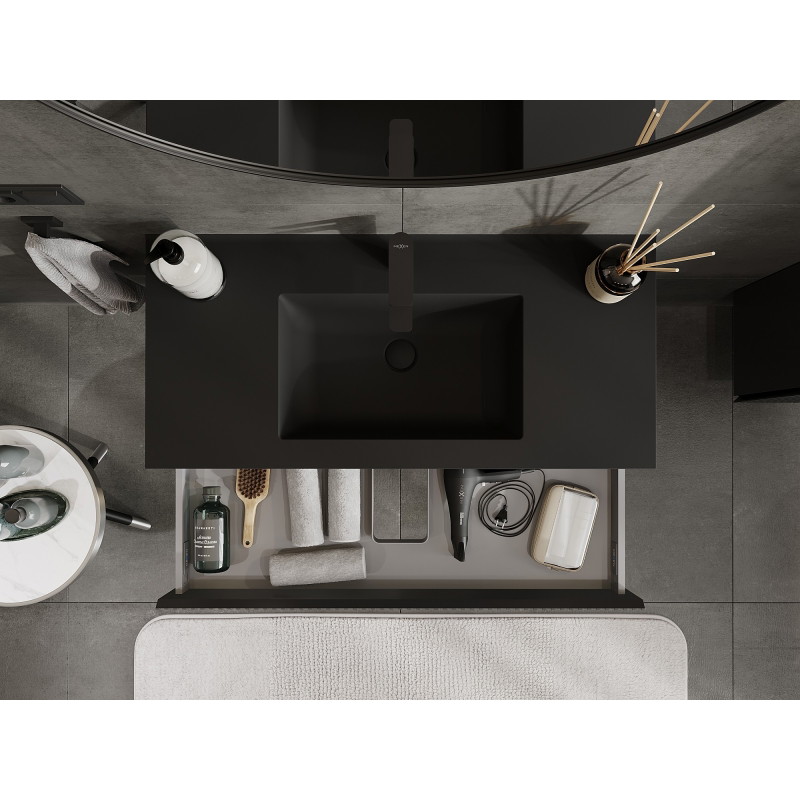 Mexen Rivel armoire de salle de bain 100 cm avec lavabo Otis, 1 tiroir, rainuré, noir mat - 91A20-10023-1-BF71-W18M71