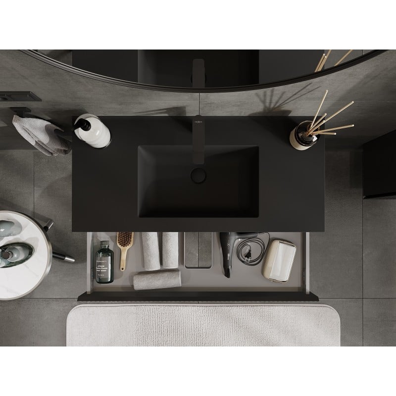 Mexen Rivel badkamerkast 100 cm met wastafel Otis, 1 lade, geribbeld, zwart mat - 91A20-10023-1-BF71-W18M71