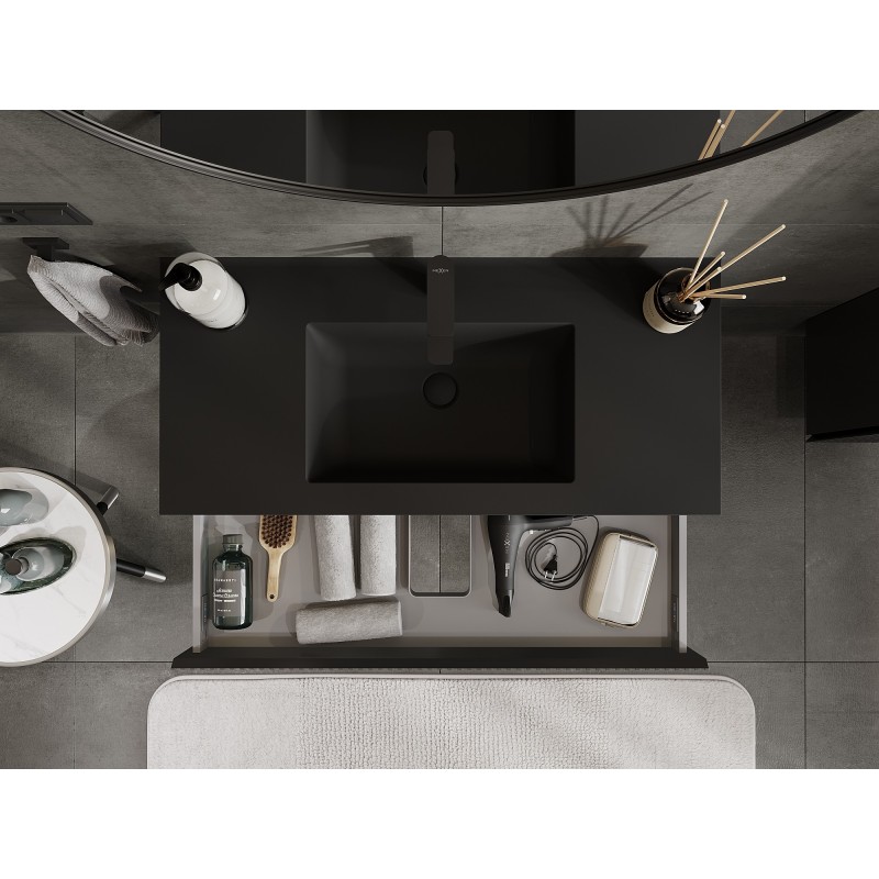 Mexen Rivel mueble de baño 100 cm con lavabo Otis, 1 cajón, ranurado, negro mate - 91A20-10023-1-BF71-W18M71