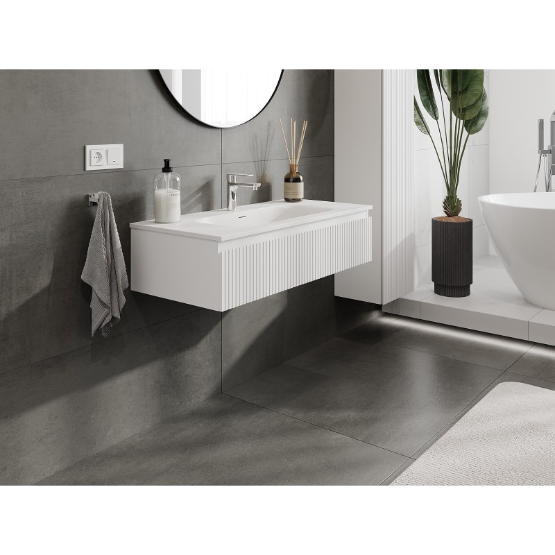 Mexen Rivel szafka łazienkowa 100 cm z umywalką Vela, 1 szuflada, ryflowana , biała mat - 91A20-10023-1-BF01-W23M01