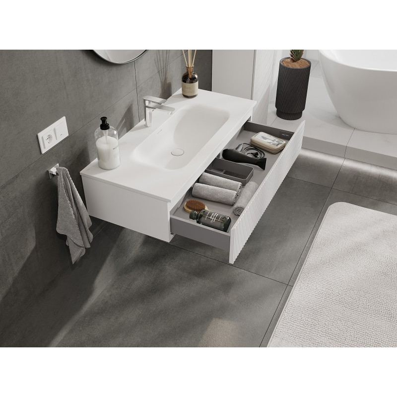 Mexen Rivel 100 cm Bathroom Cabinet with Vela Sink, 1 Drawer, Grooved, White Matt - 91A20-10023-1-BF01-W23M01