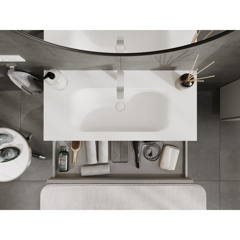 Mexen Rivel armário de casa de banho 100 cm com lavatório Vela, 1 gaveta, canelado, cinza mate/branco mate