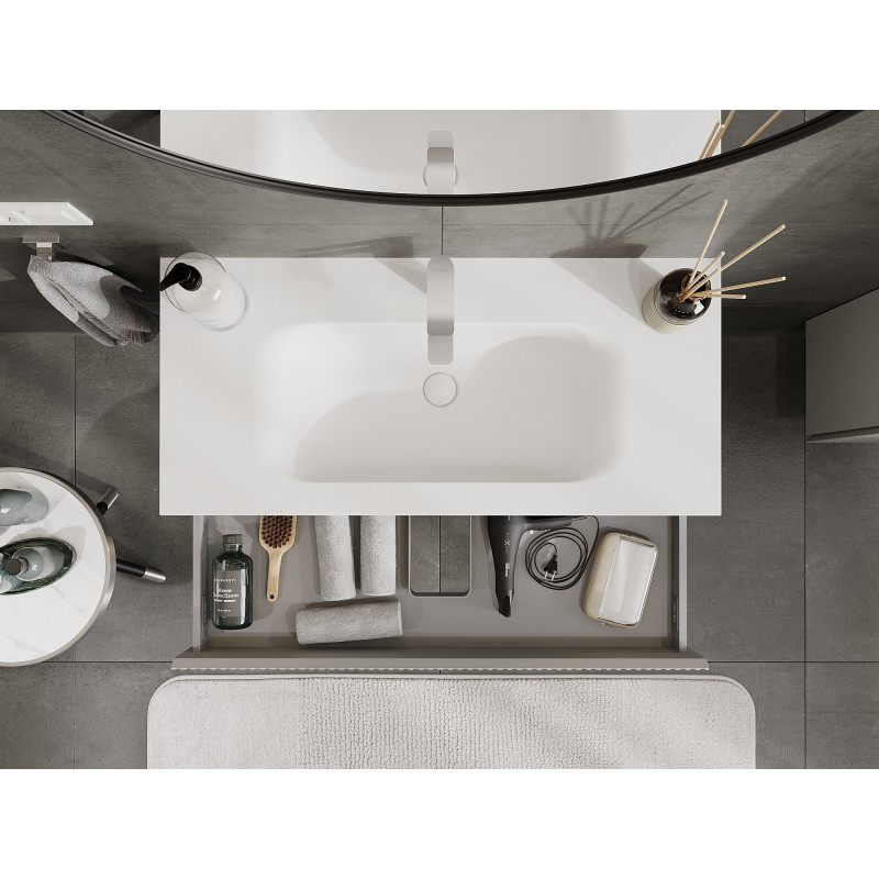 Mexen Rivel badkamerkast 100 cm met wastafel Vela, 1 lade, gegroefd, grijs mat/wit mat - 91A20-10023-1-BF62-W23M01