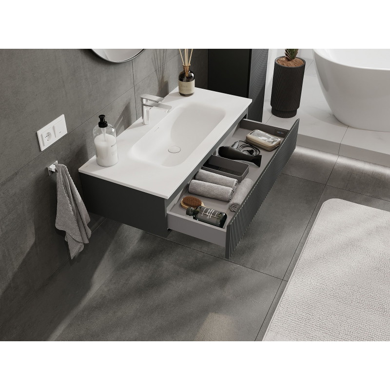 Mexen Rivel armario de baño de 100 cm con lavabo Vela, 1 cajón, estriado, grafito mate/blanco mate - 91A20-10023-1-BF66-W23M01