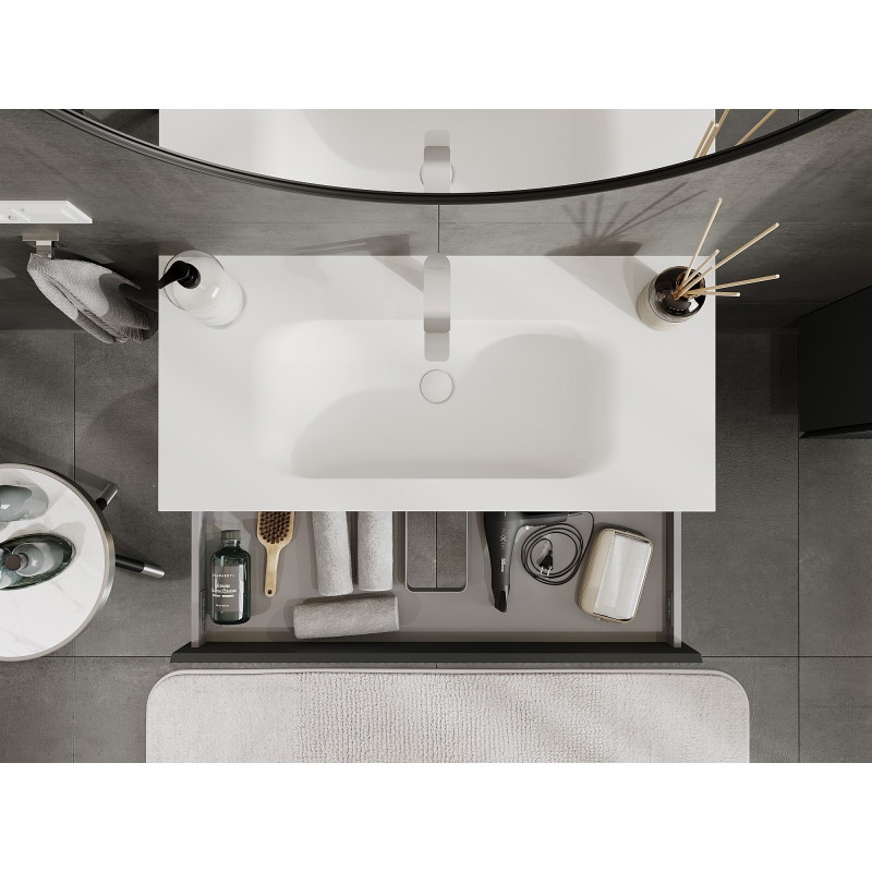 Mexen Rivel armario de baño de 100 cm con lavabo Vela, 1 cajón, estriado, grafito mate/blanco mate - 91A20-10023-1-BF66-W23M01