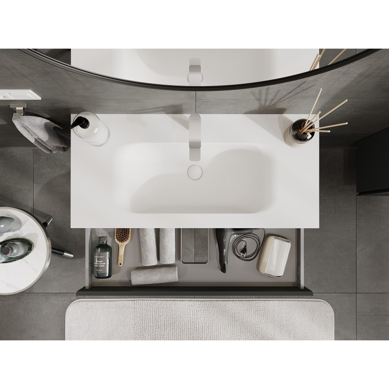 Mexen Rivel armoire de salle de bain 100 cm avec lavabo Vela, 1 tiroir, cannelée, graphite mat/blanc mat