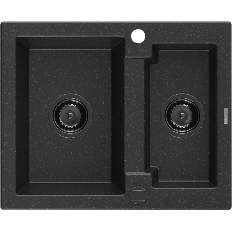 Mexen Carlos zlewozmywak granitowy 1,5-komorowy 582 x 475 mm, czarny/srebrny metalik, syfon czarny - 6518581500-73-B