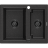 Mexen Carlos Granitspüle 1,5-beckig 582 x 475 mm, schwarz/silberner Metallic, schwarzer Siphon - 6518581500-73-B