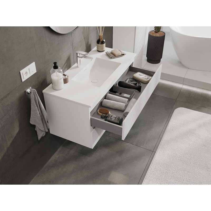 Mexen Rivel armario de baño 100 cm con lavabo Otis, 2 cajones, acanalado, blanco mate - 91A20-10047-2-BFF01-W18M01