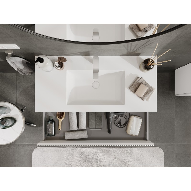 Mexen Rivel armario de baño 100 cm con lavabo Otis, 2 cajones, acanalado, blanco mate - 91A20-10047-2-BFF01-W18M01