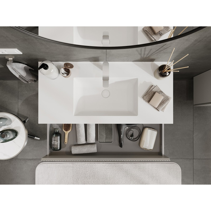 Mexen Rivel badkamerkast 100 cm met wastafel Otis, 2 laden, gefreesd, grijs mat/wit mat - 91A20-10047-2-BFF62-W18M01