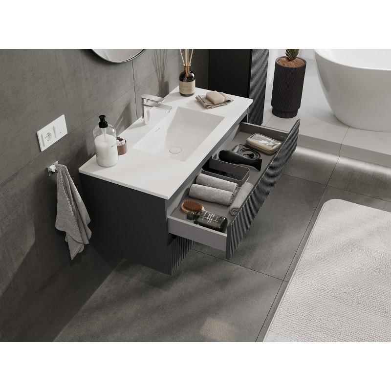 Mexen Rivel vannitoakapp 100 cm Otis valamuga, 2 sahtlit, soonitud, tumehall matt/valge matt - 91A20-10047-2-BFF66-W18M0