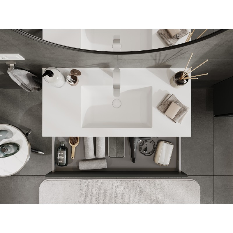 Mexen Rivel armario de baño 100 cm con lavabo Otis, 2 cajones, ranurado, grafito mate/blanco mate - 91A20-10047-2-BFF66-W18M0
