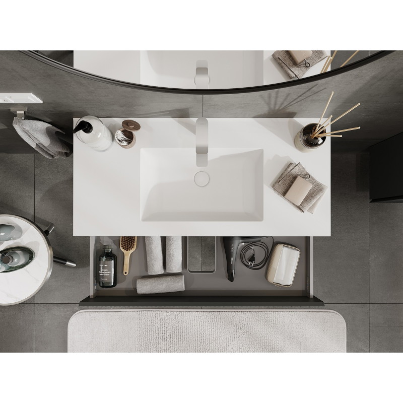 Mexen Rivel vannitoakapp 100 cm Otis valamuga, 2 sahtlit, soonitud, tumehall matt/valge matt - 91A20-10047-2-BFF66-W18M0