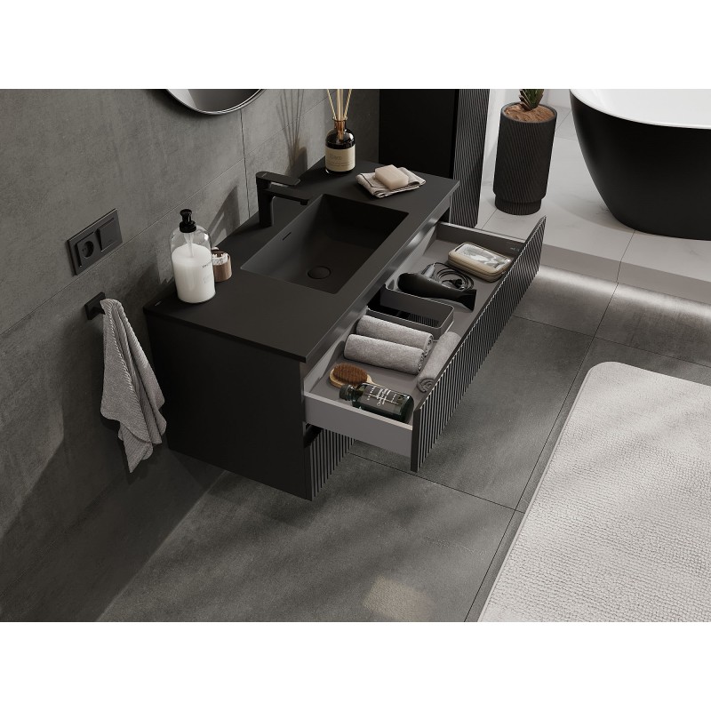 Mexen Rivel mueble de baño 100 cm con lavabo Otis, 2 cajones, ranurado, negro mate - 91A20-10047-2-BFF71-W18M71