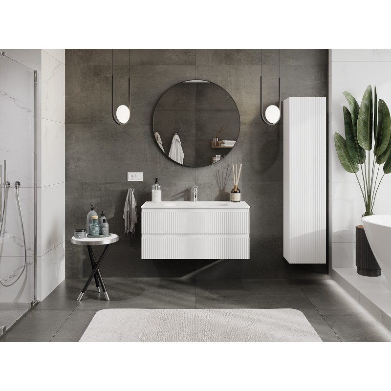 Mexen Rivel armario de baño 100 cm con lavabo Vela, 2 cajones, ranurado, blanco mate - 91A20-10047-2-BFF01-W23M01