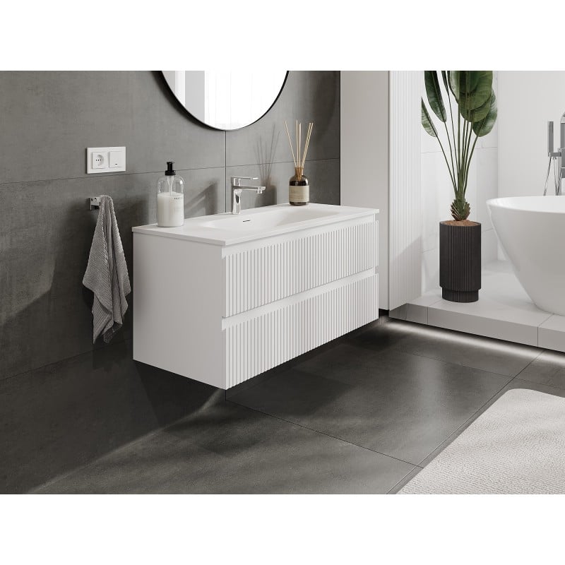 Mexen Rivel szafka łazienkowa 100 cm z umywalką Vela, 2 szuflady, ryflowana , biała mat - 91A20-10047-2-BFF01-W23M01
