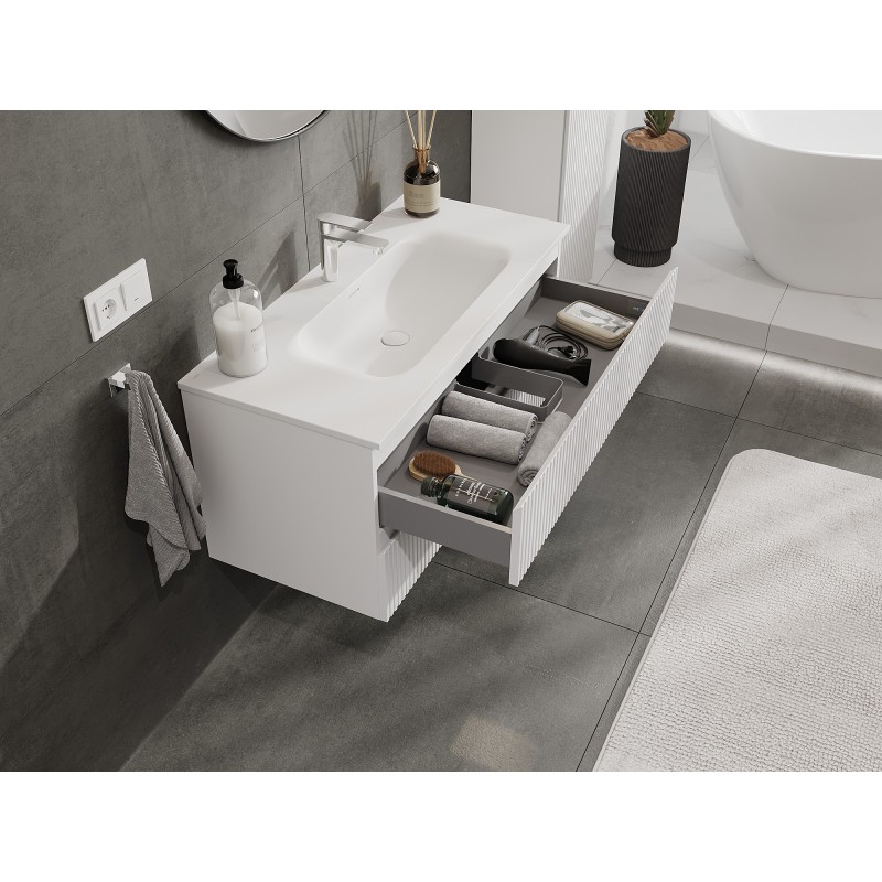 Mexen Rivel armario de baño 100 cm con lavabo Vela, 2 cajones, ranurado, blanco mate - 91A20-10047-2-BFF01-W23M01