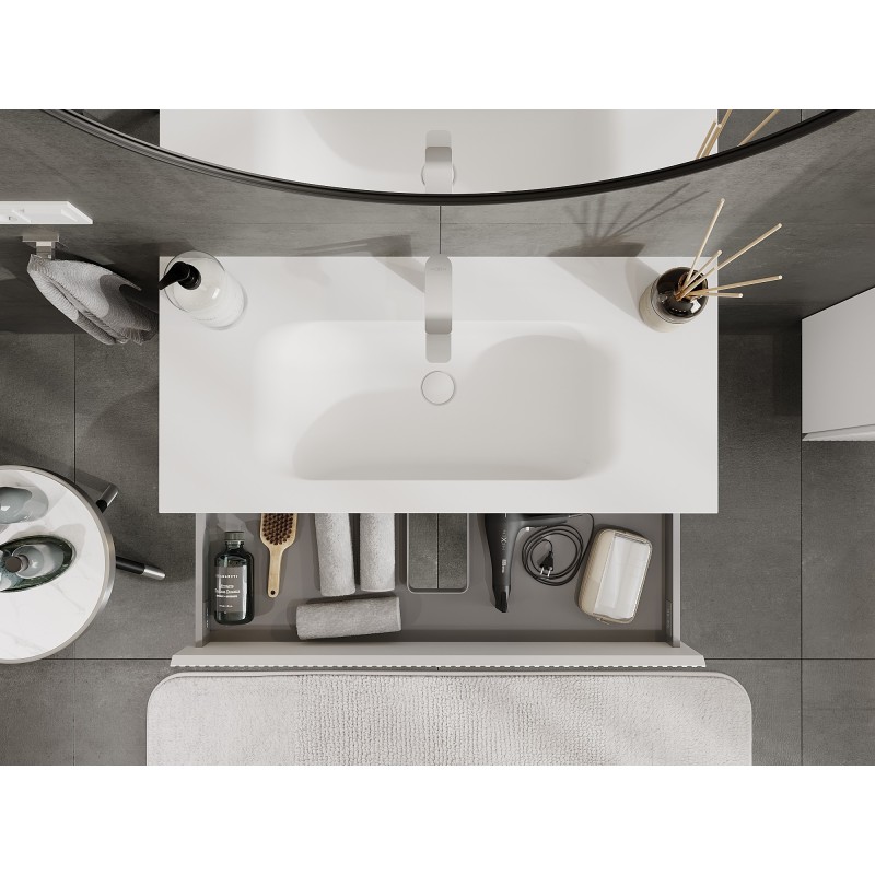 Mexen Rivel mobile bagno 100 cm con lavabo Vela, 2 cassetti, scanalato, bianco opaco - 91A20-10047-2-BFF01-W23M01