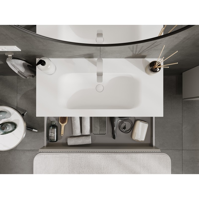 Mexen Rivel badkamerkast 100 cm met wastafel Vela, 2 laden, geribbeld, grijs mat/wit mat - 91A20-10047-2-BFF62-W23M01