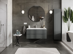 Mexen Rivel szafka de baño de 100 cm con lavabo Vela, 2 cajones, acanalada, grafito mate/blanco mate -